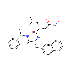 CC(C)C[C@H](CC(=O)NO)C(=O)N[C@H](Cc1ccc2ccccc2c1)C(=O)N[C@@H](C)c1ccccc1 ZINC000026290776