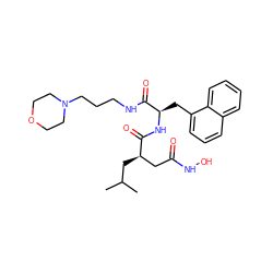 CC(C)C[C@H](CC(=O)NO)C(=O)N[C@H](Cc1cccc2ccccc12)C(=O)NCCCN1CCOCC1 ZINC000026294448