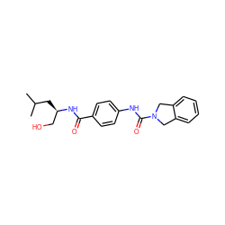 CC(C)C[C@H](CO)NC(=O)c1ccc(NC(=O)N2Cc3ccccc3C2)cc1 ZINC000165968509