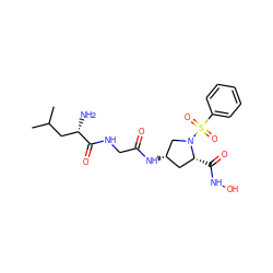 CC(C)C[C@H](N)C(=O)NCC(=O)N[C@H]1C[C@@H](C(=O)NO)N(S(=O)(=O)c2ccccc2)C1 ZINC000169332199