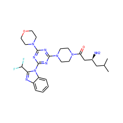 CC(C)C[C@H](N)CC(=O)N1CCN(c2nc(N3CCOCC3)nc(-n3c(C(F)F)nc4ccccc43)n2)CC1 ZINC001772573310