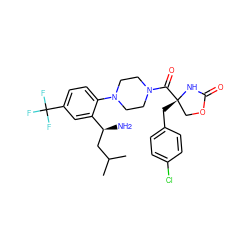 CC(C)C[C@H](N)c1cc(C(F)(F)F)ccc1N1CCN(C(=O)[C@@]2(Cc3ccc(Cl)cc3)COC(=O)N2)CC1 ZINC000029040965