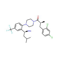 CC(C)C[C@H](N)c1cc(C(F)(F)F)ccc1N1CCN(C(=O)[C@@H](C)Cc2ccc(Cl)cc2Cl)CC1 ZINC000036285822