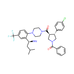 CC(C)C[C@H](N)c1cc(C(F)(F)F)ccc1N1CCN(C(=O)[C@@H]2CN(C(=O)c3ccccc3)C[C@H]2c2ccc(Cl)cc2)CC1 ZINC000028824065