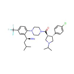 CC(C)C[C@H](N)c1cc(C(F)(F)F)ccc1N1CCN(C(=O)[C@@H]2CN(C(C)C)C[C@H]2c2ccc(Cl)cc2)CC1 ZINC000028824068