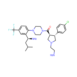 CC(C)C[C@H](N)c1cc(C(F)(F)F)ccc1N1CCN(C(=O)[C@@H]2CN(CCN)C[C@H]2c2ccc(Cl)cc2)CC1 ZINC000028824070