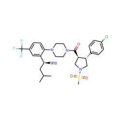 CC(C)C[C@H](N)c1cc(C(F)(F)F)ccc1N1CCN(C(=O)[C@@H]2CN(S(C)(=O)=O)C[C@H]2c2ccc(Cl)cc2)CC1 ZINC000028824067