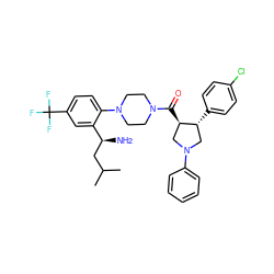 CC(C)C[C@H](N)c1cc(C(F)(F)F)ccc1N1CCN(C(=O)[C@@H]2CN(c3ccccc3)C[C@H]2c2ccc(Cl)cc2)CC1 ZINC000028824071