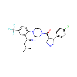 CC(C)C[C@H](N)c1cc(C(F)(F)F)ccc1N1CCN(C(=O)[C@@H]2CNC[C@H]2c2ccc(Cl)cc2)CC1 ZINC000028824062