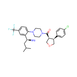 CC(C)C[C@H](N)c1cc(C(F)(F)F)ccc1N1CCN(C(=O)[C@@H]2COC[C@@H]2c2ccc(Cl)cc2)CC1 ZINC000029039320