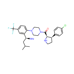 CC(C)C[C@H](N)c1cc(C(F)(F)F)ccc1N1CCN(C(=O)[C@@H]2NCC[C@@H]2c2ccc(Cl)cc2)CC1 ZINC000029040979