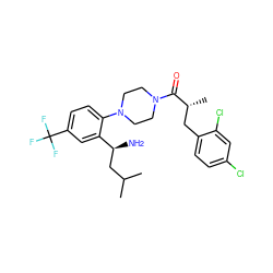 CC(C)C[C@H](N)c1cc(C(F)(F)F)ccc1N1CCN(C(=O)[C@H](C)Cc2ccc(Cl)cc2Cl)CC1 ZINC000036285885