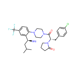 CC(C)C[C@H](N)c1cc(C(F)(F)F)ccc1N1CCN(C(=O)[C@H](Cc2ccc(Cl)cc2)N2CCCC2=O)CC1 ZINC000028825775