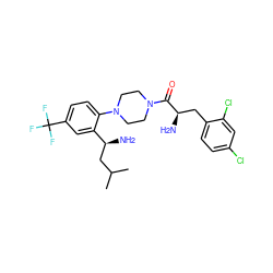 CC(C)C[C@H](N)c1cc(C(F)(F)F)ccc1N1CCN(C(=O)[C@H](N)Cc2ccc(Cl)cc2Cl)CC1 ZINC000028825735