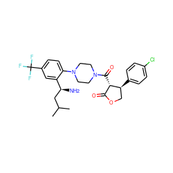 CC(C)C[C@H](N)c1cc(C(F)(F)F)ccc1N1CCN(C(=O)[C@H]2C(=O)OC[C@@H]2c2ccc(Cl)cc2)CC1 ZINC000029039336