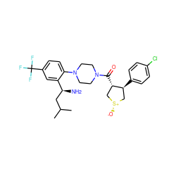 CC(C)C[C@H](N)c1cc(C(F)(F)F)ccc1N1CCN(C(=O)[C@H]2C[S@@+]([O-])C[C@@H]2c2ccc(Cl)cc2)CC1 ZINC000029039292