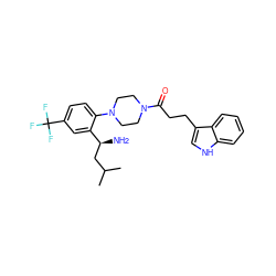 CC(C)C[C@H](N)c1cc(C(F)(F)F)ccc1N1CCN(C(=O)CCc2c[nH]c3ccccc23)CC1 ZINC000036285696