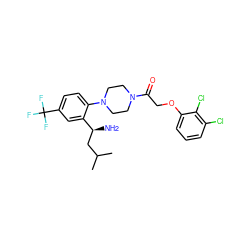 CC(C)C[C@H](N)c1cc(C(F)(F)F)ccc1N1CCN(C(=O)COc2cccc(Cl)c2Cl)CC1 ZINC000036285848