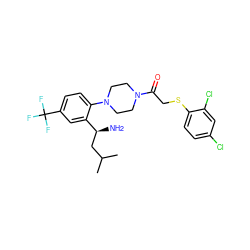 CC(C)C[C@H](N)c1cc(C(F)(F)F)ccc1N1CCN(C(=O)CSc2ccc(Cl)cc2Cl)CC1 ZINC000036285670