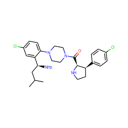 CC(C)C[C@H](N)c1cc(Cl)ccc1N1CCN(C(=O)[C@@H]2NCC[C@@H]2c2ccc(Cl)cc2)CC1 ZINC000029040987