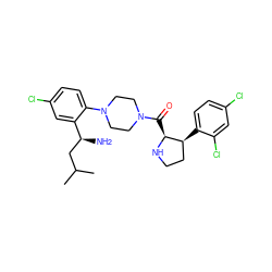 CC(C)C[C@H](N)c1cc(Cl)ccc1N1CCN(C(=O)[C@@H]2NCC[C@@H]2c2ccc(Cl)cc2Cl)CC1 ZINC000029040995