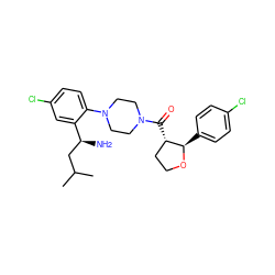 CC(C)C[C@H](N)c1cc(Cl)ccc1N1CCN(C(=O)[C@H]2CCO[C@@H]2c2ccc(Cl)cc2)CC1 ZINC000029039364