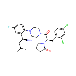 CC(C)C[C@H](N)c1cc(F)ccc1N1CCN(C(=O)[C@@H](Cc2ccc(Cl)cc2Cl)N2CCCC2=O)CC1 ZINC000028823890