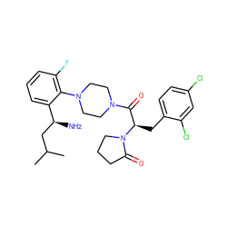 CC(C)C[C@H](N)c1cccc(F)c1N1CCN(C(=O)[C@@H](Cc2ccc(Cl)cc2Cl)N2CCCC2=O)CC1 ZINC000028823889