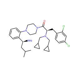 CC(C)C[C@H](N)c1ccccc1N1CCN(C(=O)[C@@H](Cc2ccc(Cl)cc2Cl)N(CC2CC2)CC2CC2)CC1 ZINC000042875194