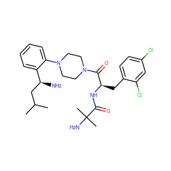 CC(C)C[C@H](N)c1ccccc1N1CCN(C(=O)[C@@H](Cc2ccc(Cl)cc2Cl)NC(=O)C(C)(C)N)CC1 ZINC000042920044