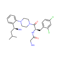 CC(C)C[C@H](N)c1ccccc1N1CCN(C(=O)[C@@H](Cc2ccc(Cl)cc2Cl)NC(=O)CN)CC1 ZINC000045496045