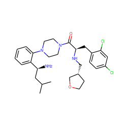 CC(C)C[C@H](N)c1ccccc1N1CCN(C(=O)[C@@H](Cc2ccc(Cl)cc2Cl)NC[C@@H]2CCOC2)CC1 ZINC000044387884