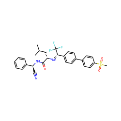 CC(C)C[C@H](N[C@@H](c1ccc(-c2ccc(S(C)(=O)=O)cc2)cc1)C(F)(F)F)C(=O)N[C@@H](C#N)c1ccccc1 ZINC000089787853