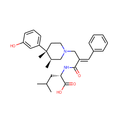 CC(C)C[C@H](NC(=O)/C(=C/c1ccccc1)CN1CC[C@@](C)(c2cccc(O)c2)[C@H](C)C1)C(=O)O ZINC001772584925