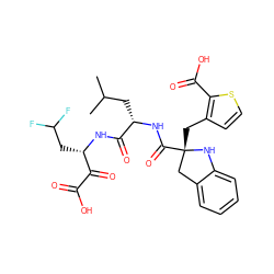 CC(C)C[C@H](NC(=O)[C@@]1(Cc2ccsc2C(=O)O)Cc2ccccc2N1)C(=O)N[C@@H](CC(F)F)C(=O)C(=O)O ZINC000028635217