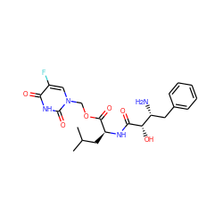 CC(C)C[C@H](NC(=O)[C@@H](O)[C@H](N)Cc1ccccc1)C(=O)OCn1cc(F)c(=O)[nH]c1=O ZINC000207627140