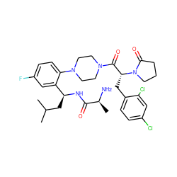 CC(C)C[C@H](NC(=O)[C@H](C)N)c1cc(F)ccc1N1CCN(C(=O)[C@@H](Cc2ccc(Cl)cc2Cl)N2CCCC2=O)CC1 ZINC000028823923