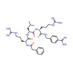 CC(C)C[C@H](NC(=O)[C@H](CCCNC(=N)N)NC(=O)Cc1ccccc1)C(=O)N[C@@H](CCCNC(=N)N)C(=O)NCc1ccc(C(=N)N)cc1 ZINC000072141076