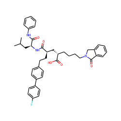 CC(C)C[C@H](NC(=O)[C@H](CCc1ccc(-c2ccc(F)cc2)cc1)C[C@H](CCCCN1Cc2ccccc2C1=O)C(=O)O)C(=O)Nc1ccccc1 ZINC000024608115