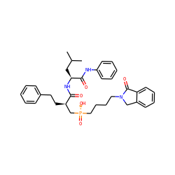 CC(C)C[C@H](NC(=O)[C@H](CCc1ccccc1)C[P@@](=O)(O)CCCCN1Cc2ccccc2C1=O)C(=O)Nc1ccccc1 ZINC000014276495