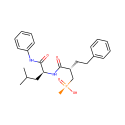 CC(C)C[C@H](NC(=O)[C@H](CCc1ccccc1)C[P@@](C)(=O)O)C(=O)Nc1ccccc1 ZINC000013902674