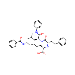 CC(C)C[C@H](NC(=O)[C@H](CCc1ccccc1)N[C@H](CCCCCNC(=O)c1ccccc1)C(=O)O)C(=O)Nc1ccccc1 ZINC000026995446