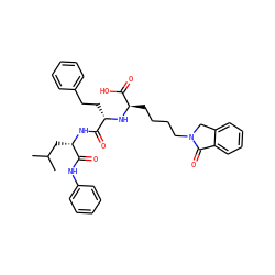 CC(C)C[C@H](NC(=O)[C@H](CCc1ccccc1)N[C@H](CCCCN1Cc2ccccc2C1=O)C(=O)O)C(=O)Nc1ccccc1 ZINC000026993184