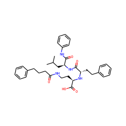 CC(C)C[C@H](NC(=O)[C@H](CCc1ccccc1)N[C@H](CCNC(=O)CCCc1ccccc1)C(=O)O)C(=O)Nc1ccccc1 ZINC000026982452