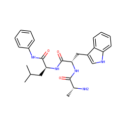 CC(C)C[C@H](NC(=O)[C@H](Cc1c[nH]c2ccccc12)NC(=O)[C@@H](C)N)C(=O)Nc1ccccc1 ZINC000027426942