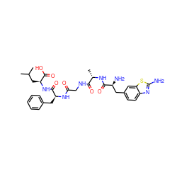 CC(C)C[C@H](NC(=O)[C@H](Cc1ccccc1)NC(=O)CNC(=O)[C@H](C)NC(=O)[C@@H](N)Cc1ccc2nc(N)sc2c1)C(=O)O ZINC000028893367