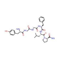 CC(C)C[C@H](NC(=O)[C@H](Cc1ccccc1)NC(=O)CNC(=O)CNC(=O)[C@@H](N)Cc1ccc(O)cc1)C(=O)N1CCC[C@@H]1C(N)=O ZINC000027409261