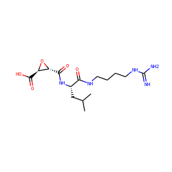 CC(C)C[C@H](NC(=O)[C@H]1O[C@@H]1C(=O)O)C(=O)NCCCCNC(=N)N ZINC000013493525
