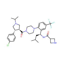 CC(C)C[C@H](NC(=O)C1CNC1)c1cc(C(F)(F)F)ccc1N1CCN(C(=O)[C@@H]2CN(C(C)C)C[C@H]2c2ccc(Cl)cc2)CC1 ZINC000028960167