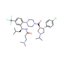 CC(C)C[C@H](NC(=O)CCN(C)C)c1cc(C(F)(F)F)ccc1N1CCN(C(=O)[C@@H]2CN(C(C)C)C[C@H]2c2ccc(Cl)cc2)CC1 ZINC000028960162